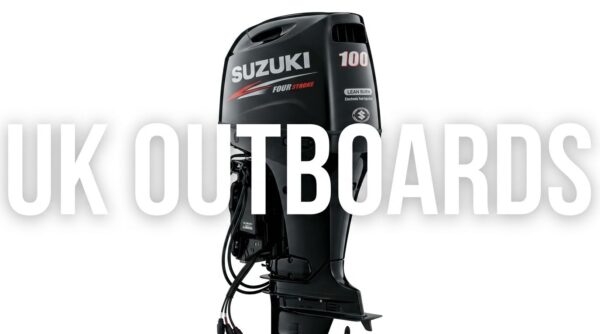Clean Suzuki 100hp Outboard - 2019 Suzuki DF100A 4-Stroke Marine Engine Side profiles of clean suzuki 100hp outboard engines in dual color configurations showcasing the sleek modern cowling decals and streamlined lower units.