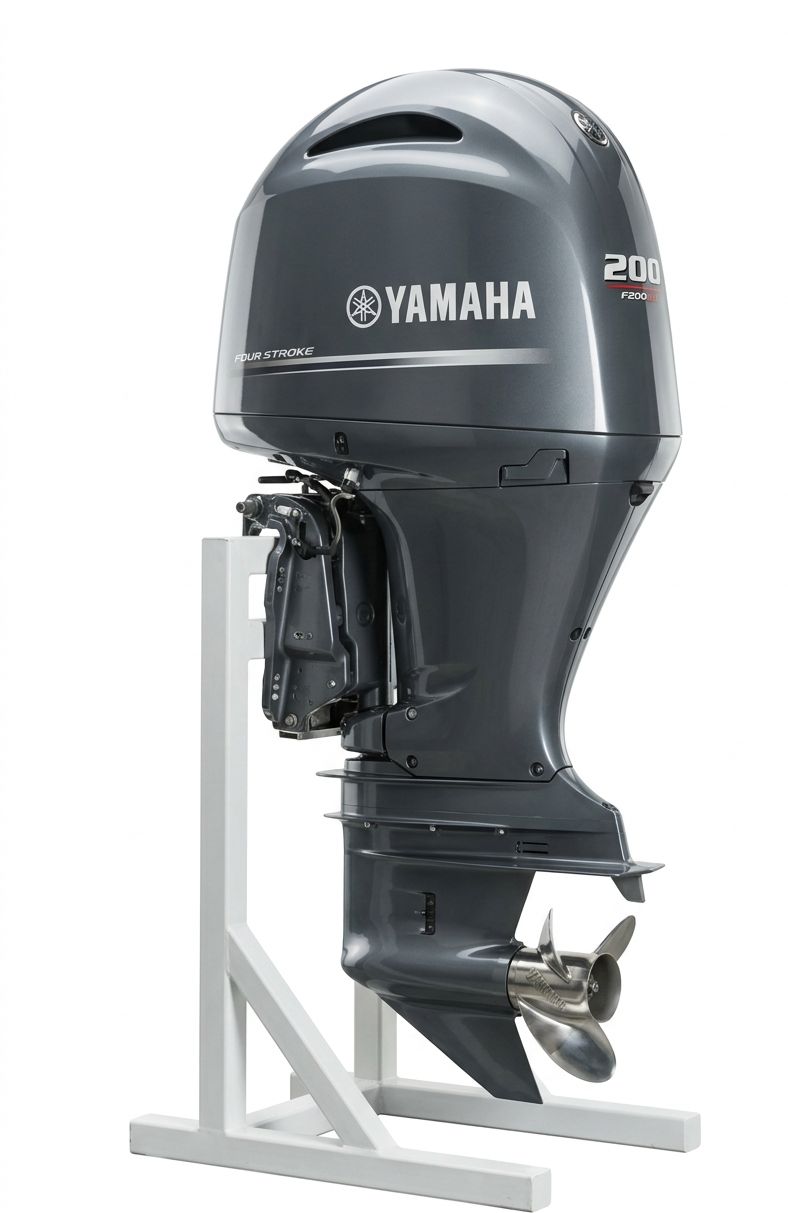 A paired set of high-performance Yamaha F350 V8 four-stroke boat engines, highlighting the best outboard motors uk dealerships supply for commercial offshore vessels.